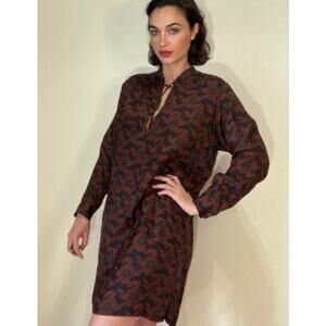 Dries Van Noten Iconic Dress Tunic FW 2015/16 Asian Burgundy Cloud Print ~ Sz M